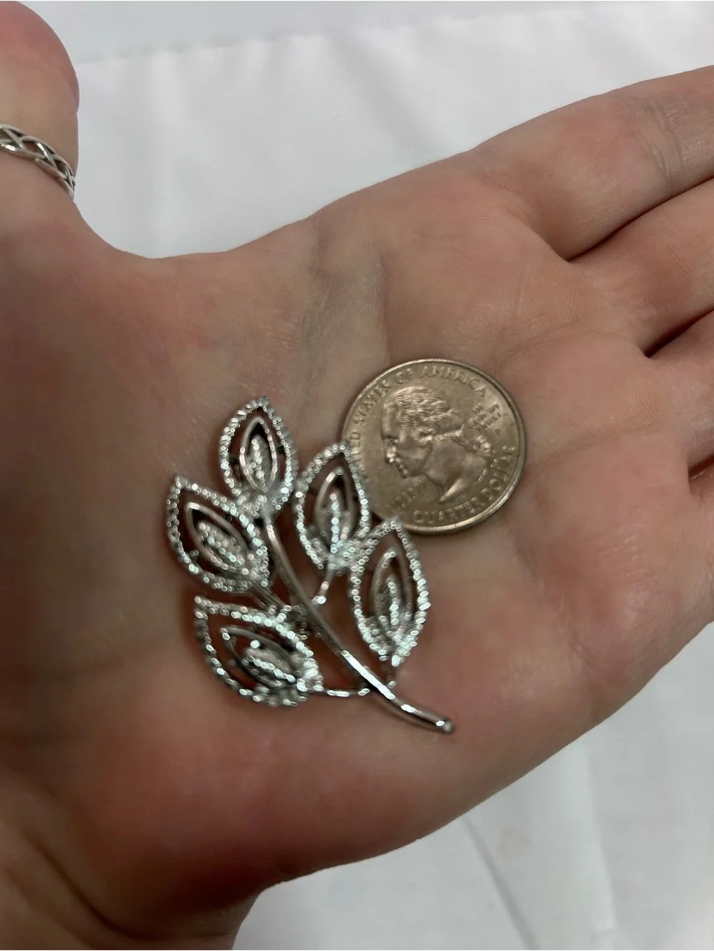 Silver Leaf Branch Brooch - Elegant Women's Jewelry